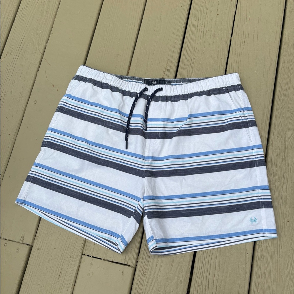 COAST Men's Striped Swim Shorts - Blue/Gray/White, Size: XL